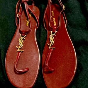 Burgundy Saint Laurent sandals never worn with dust bag